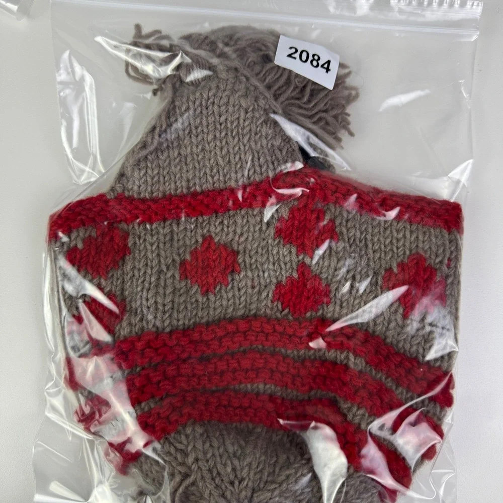 Seasons of Cannon Falls Wool Earflap Hat Red Brown Tassel Pom‎ Pom Winter